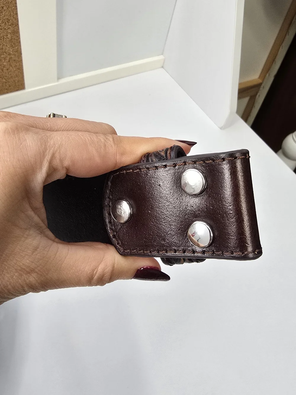 Nocona Tooled Dark Brown Leather Belt with Cross Motif
